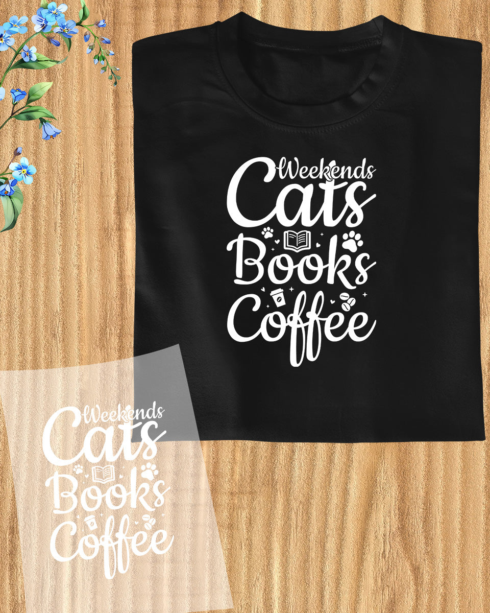 Funny Weekends Cats Books Coffee DTF Transfer Film