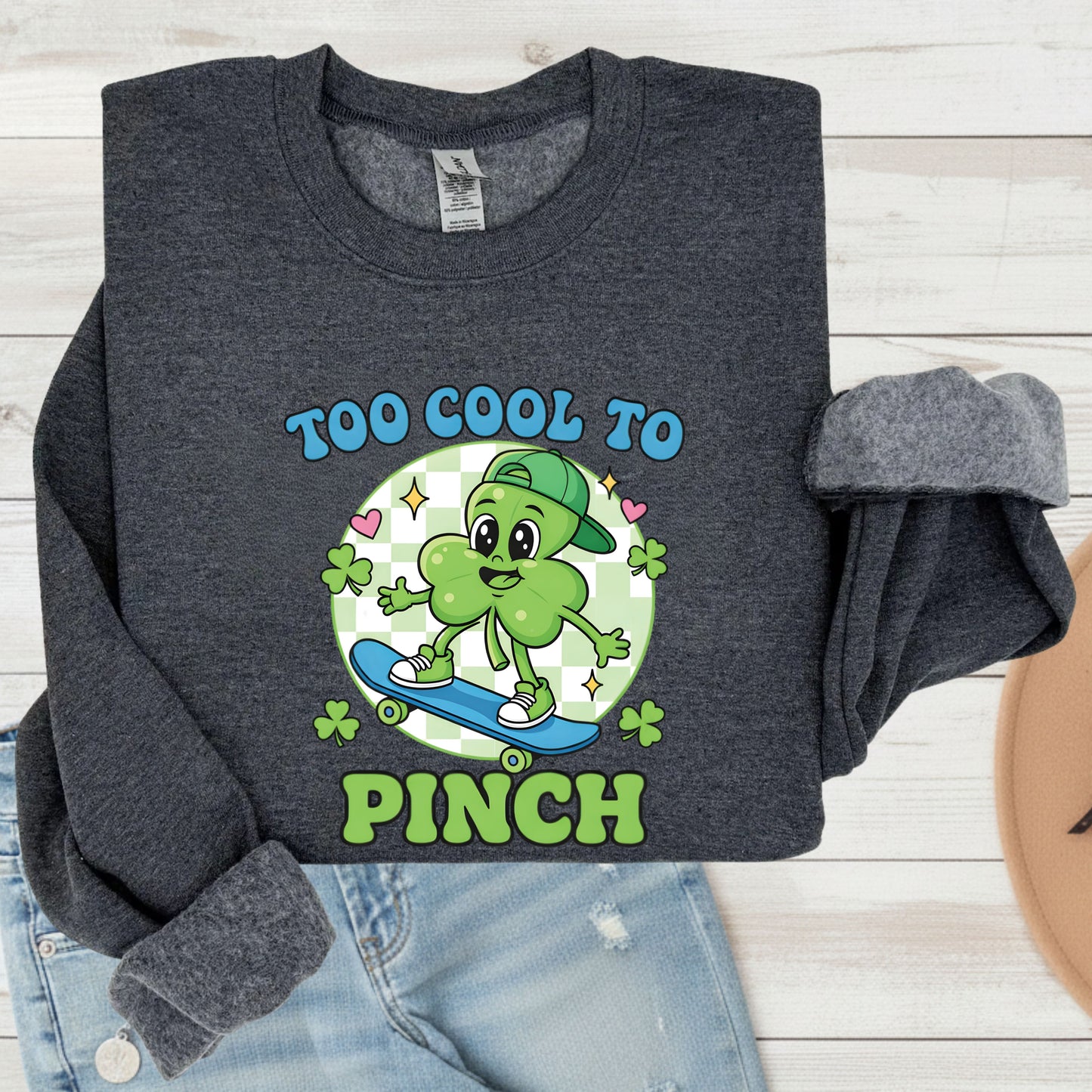 Boys St Patrick’s Day Shirts Too Cool to Pinch Shamrock Sweatshirt Saint Patrick Party Tees Irish Green Sweater For Men Women Kids