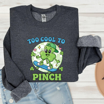 Boys St Patrick’s Day Shirts Too Cool to Pinch Shamrock Sweatshirt Saint Patrick Party Tees Irish Green Sweater For Men Women Kids