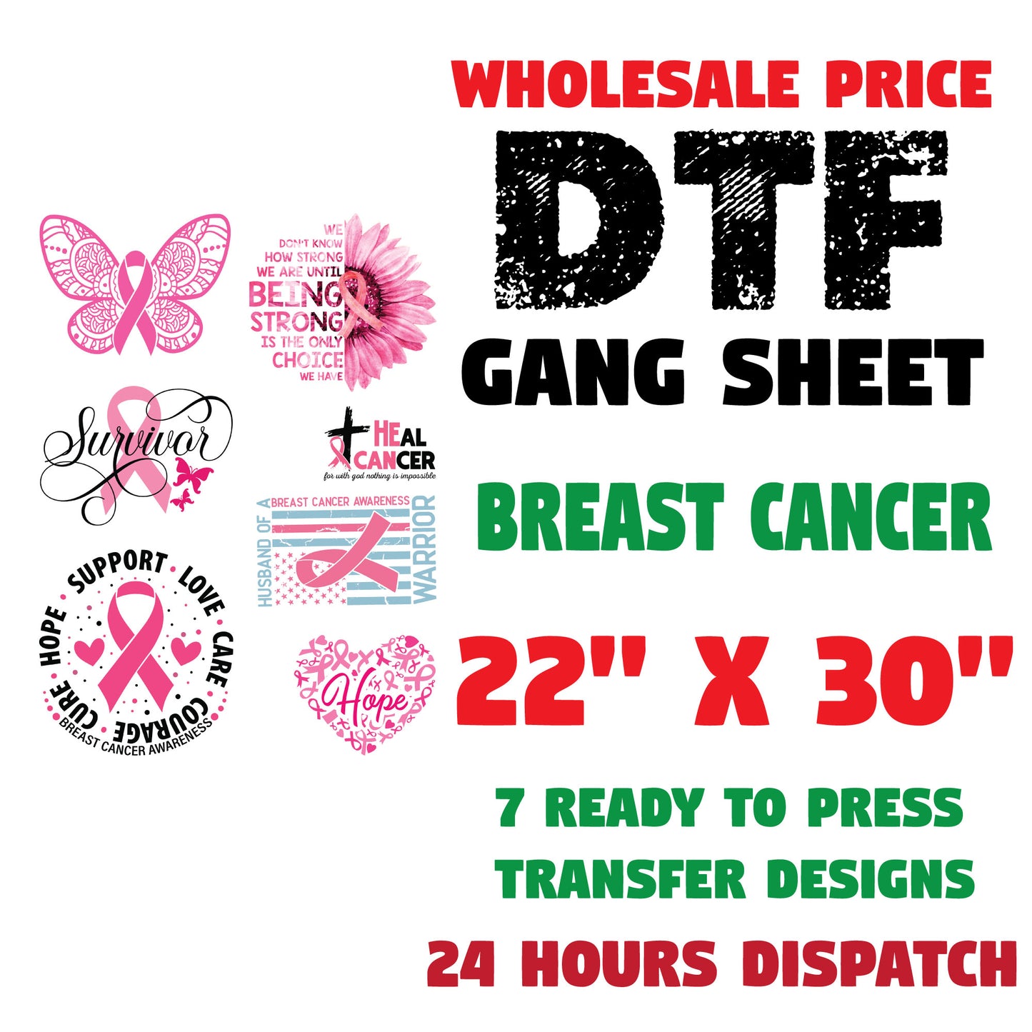 Breast Cancer Awareness DTF Transfer Gang Sheets