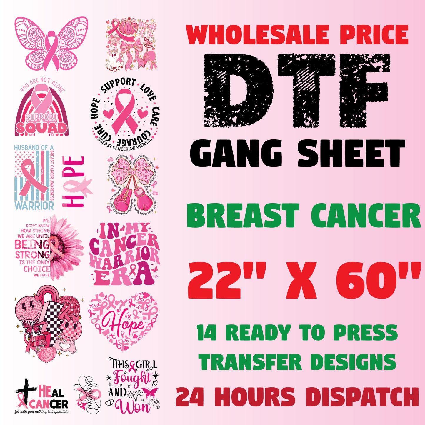 Breast Cancer Awareness DTF Transfer Gang Sheets