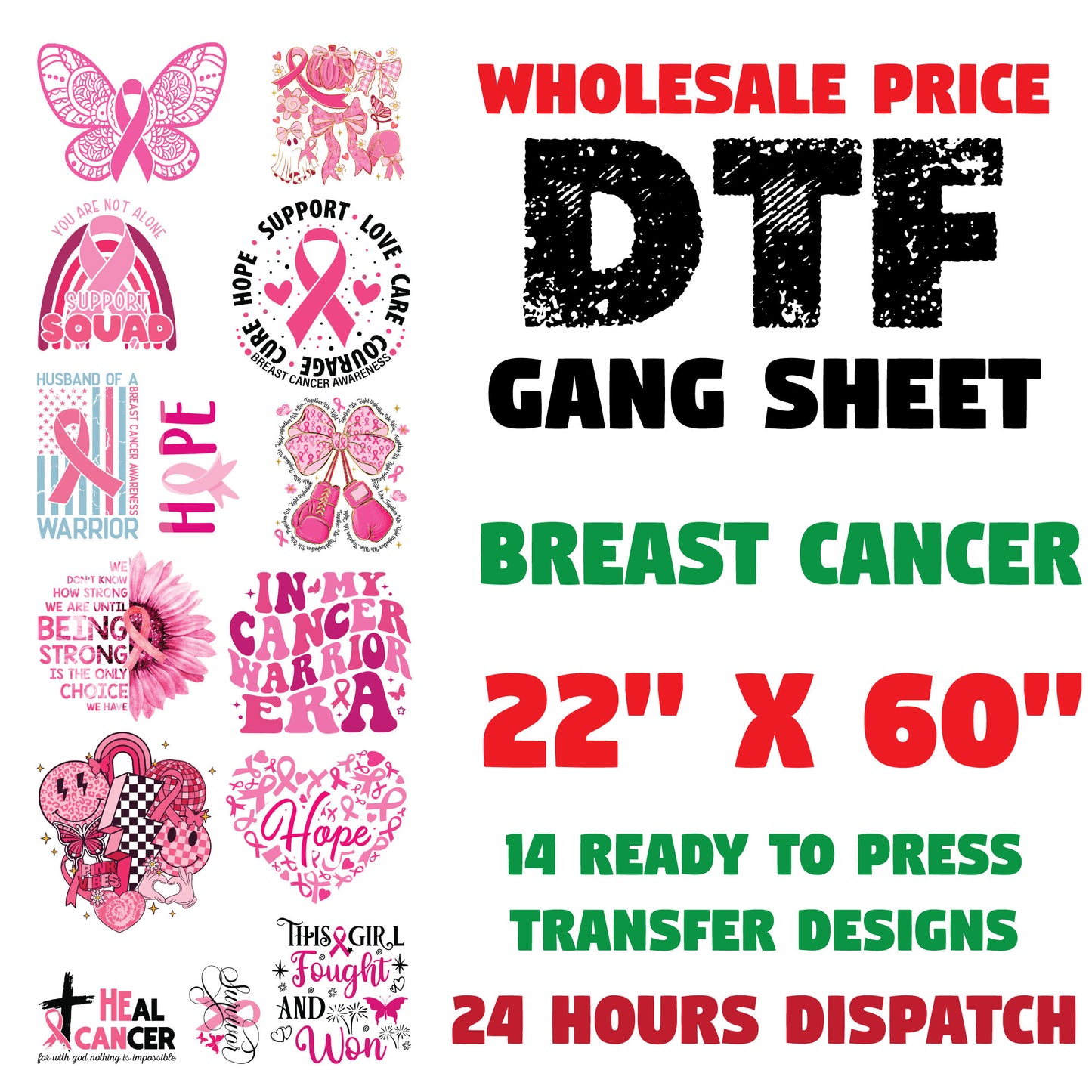 Breast Cancer Awareness DTF Transfer Gang Sheets