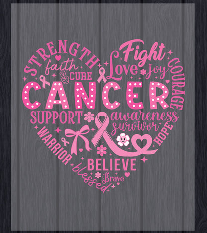 Breast Cancer Awareness Heart DTF Transfer Ready to Press
