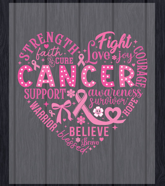 Breast Cancer Awareness Heart DTF Transfer Ready to Press