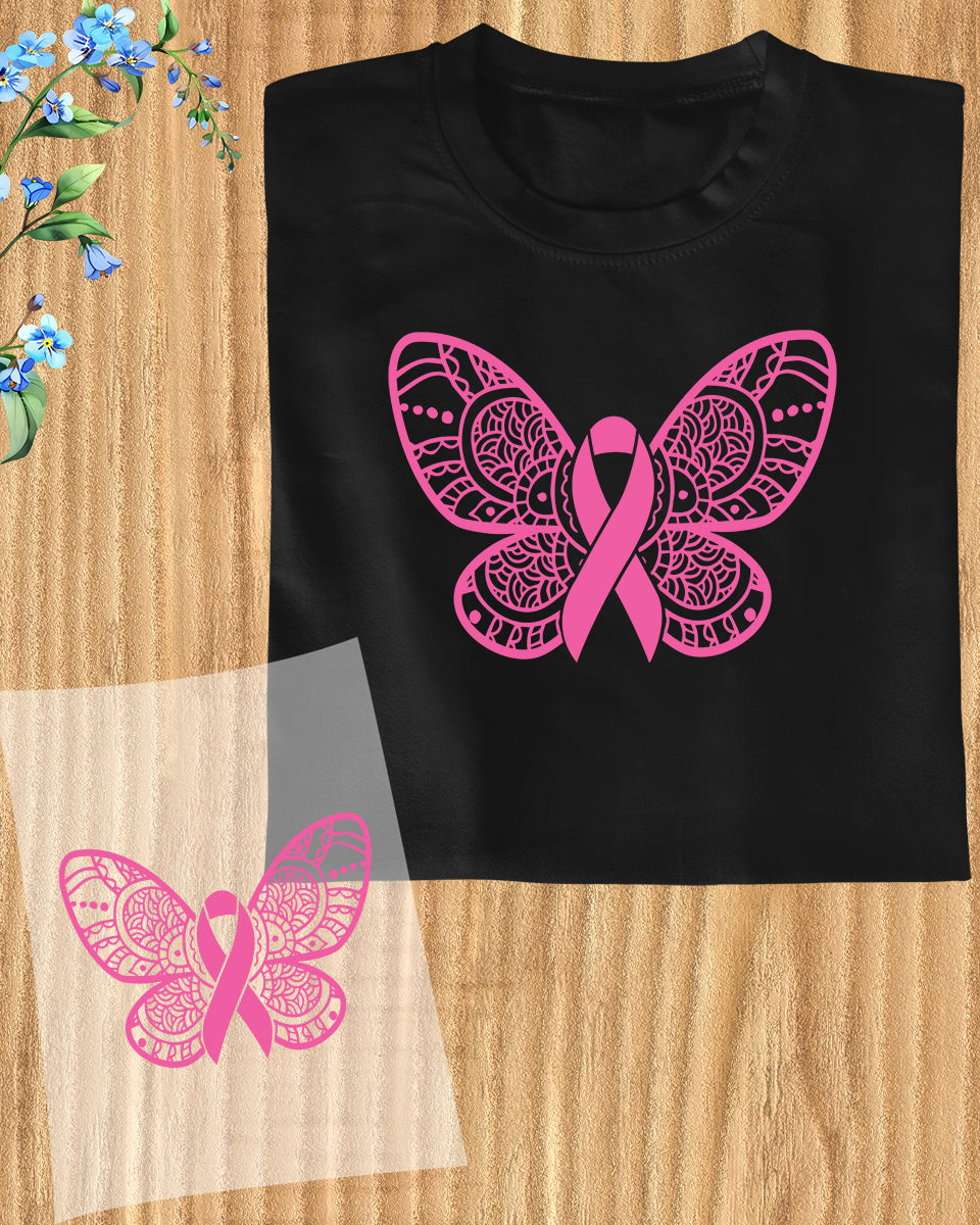 Breast Cancer Pink Butterfly DTF Transfer Film