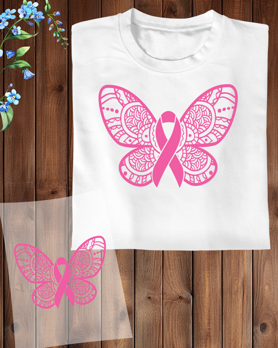 Breast Cancer Pink Butterfly DTF Transfer Film