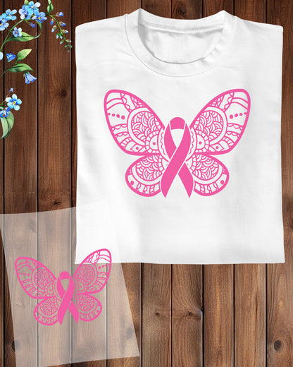 Breast Cancer Pink Butterfly DTF Transfer Film