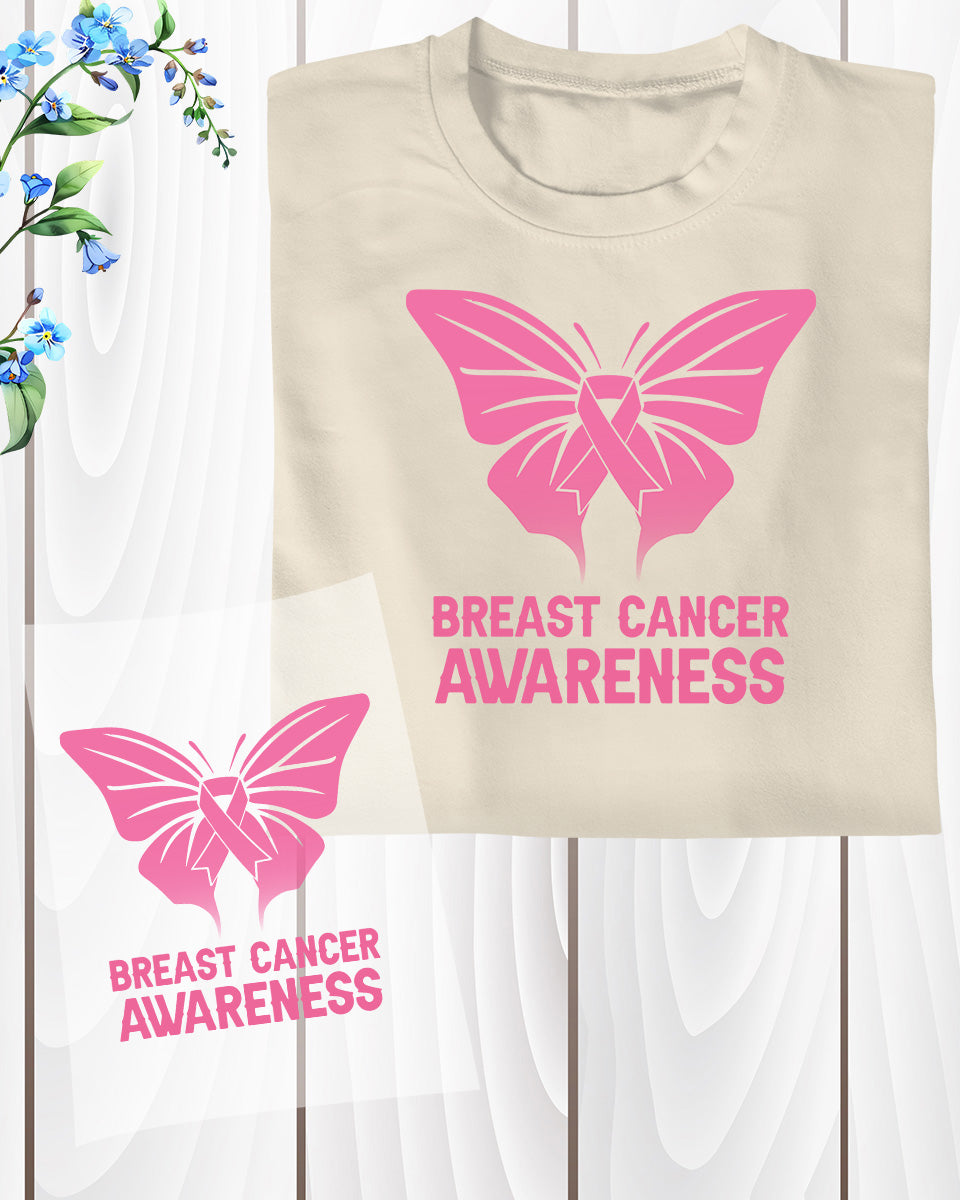 Breast Cancer Awareness Pink Butterfly DTF Transfer Film