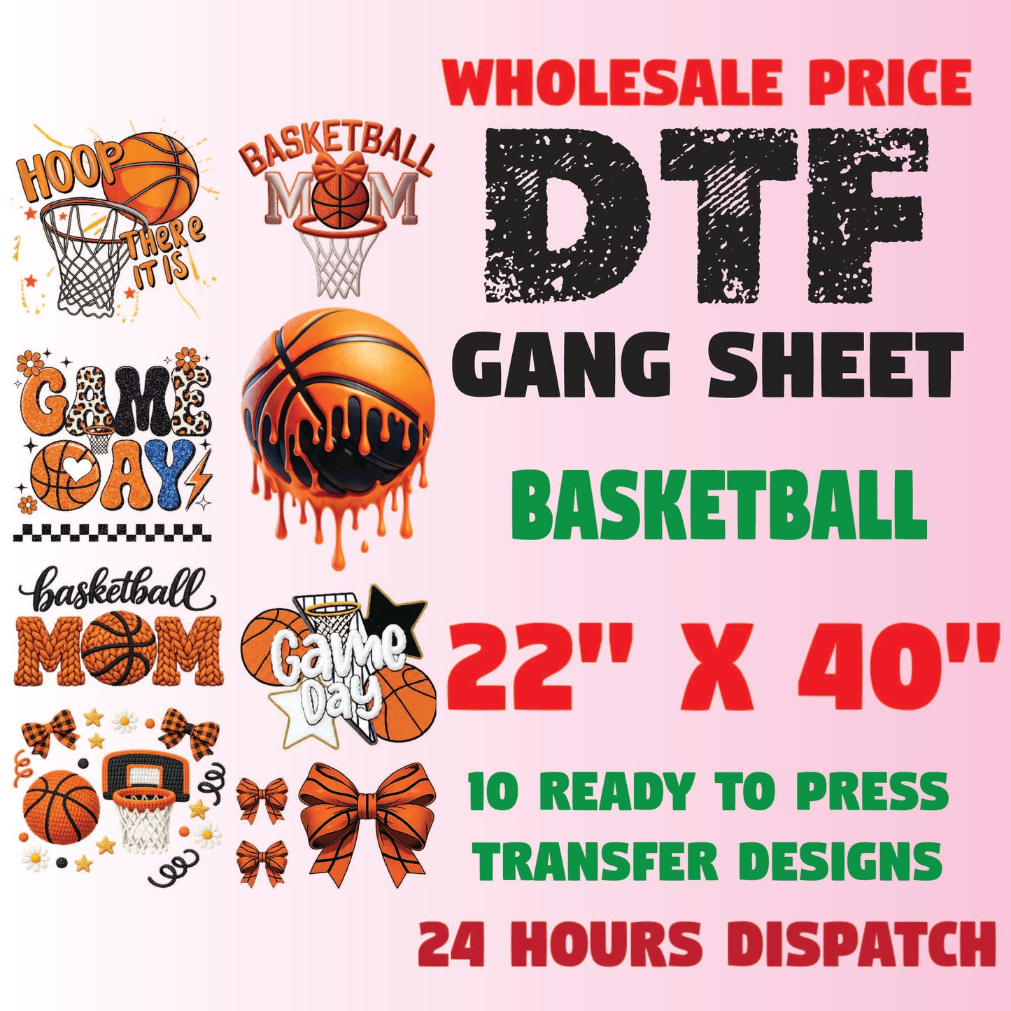 Basketball Premade Gang Sheet Basketball Mom DTF Transfer Gang Sheet Sports Ready For Press Gameday Basketball Heat Transfer Gang