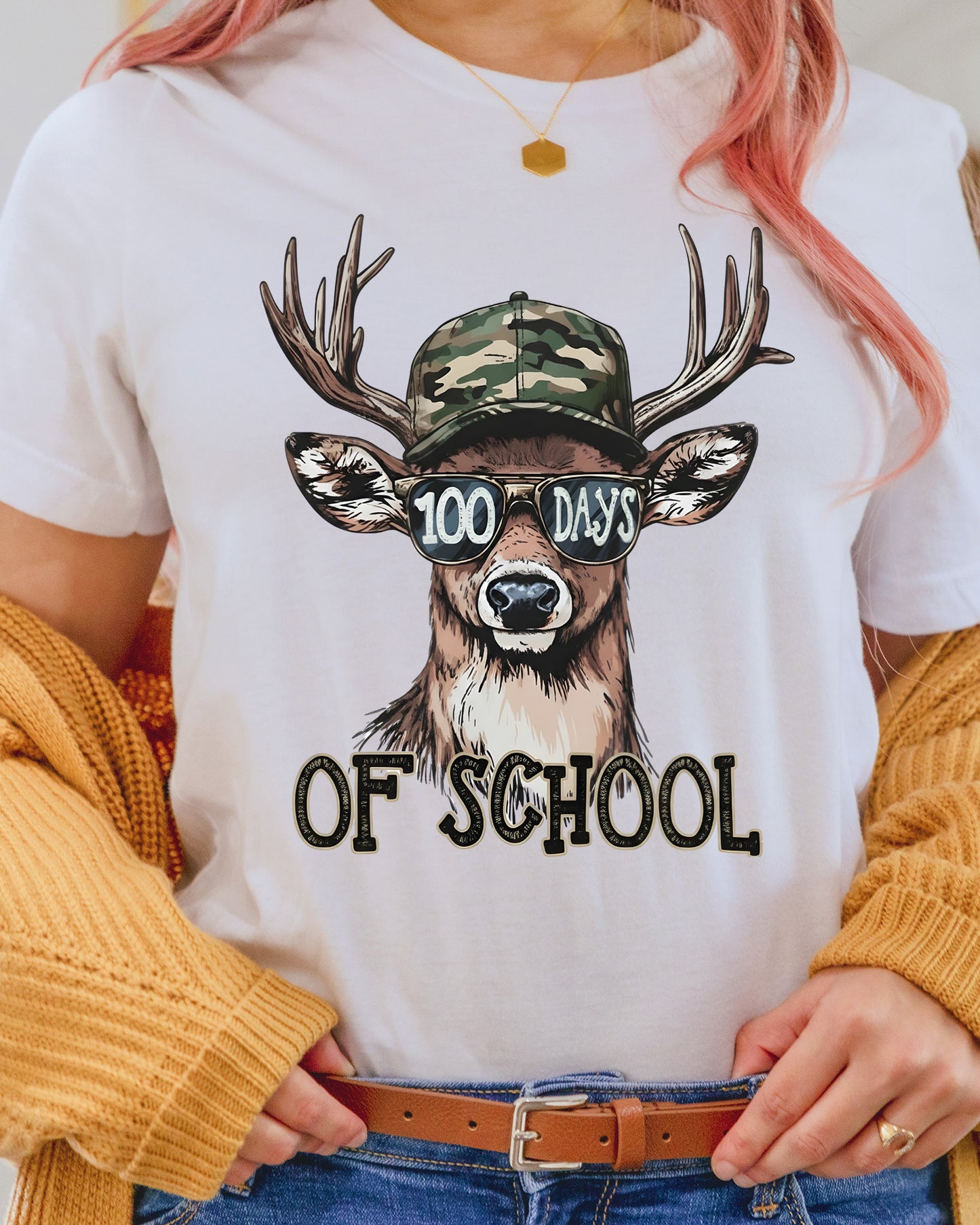 Bucked 100 Days Of School DTF Transfer Ready to Press Deer Hunting Heat Application UV Sticker Prints Camo Hunter DIY Student Shirt Decal Art