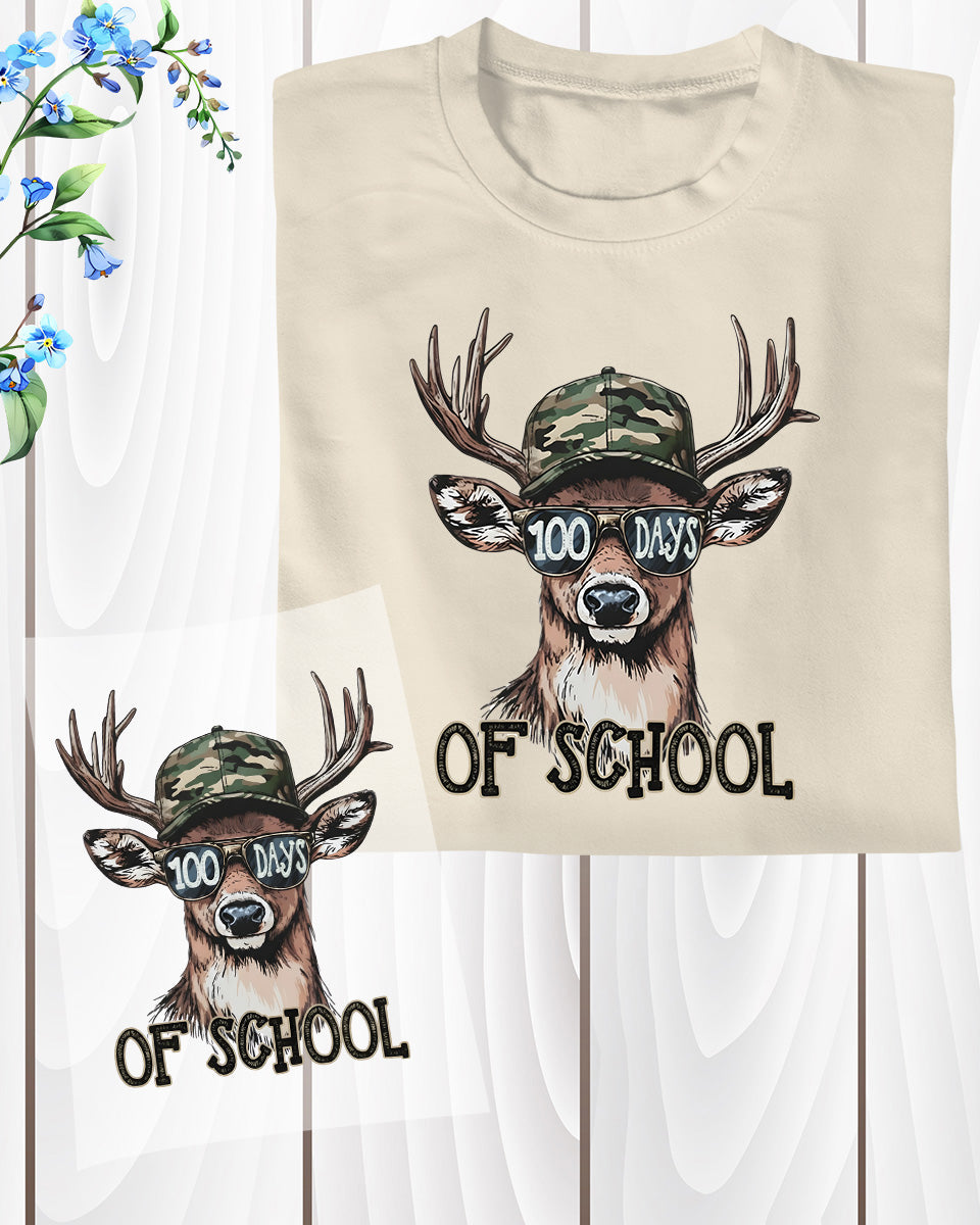 Bucked 100 Days Of School DTF Transfer Ready to Press Deer Hunting Heat Application UV Sticker Prints Camo Hunter DIY Student Shirt Decal Art