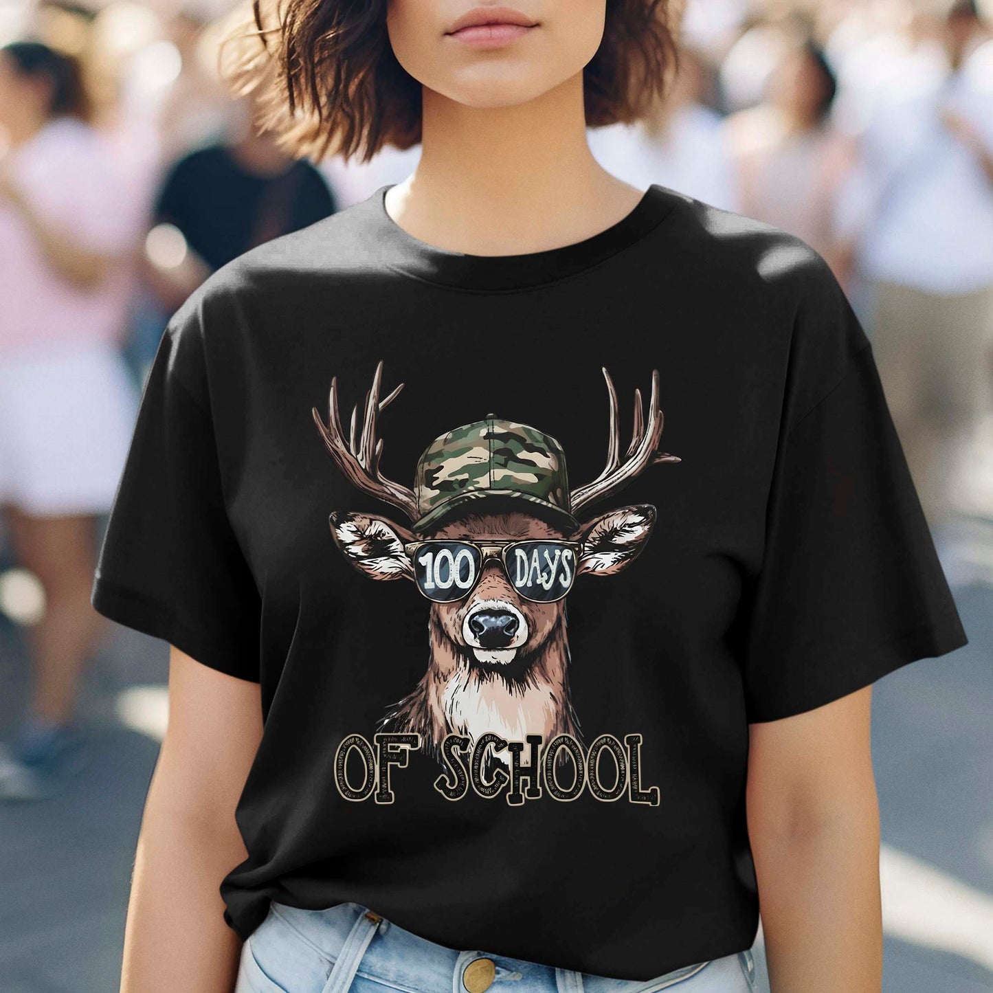 Bucked 100 Days of School T Shirt Deer Hunting 100 Days of School Tee Kids Teens Boys Girls Women Men School Learning Shirt