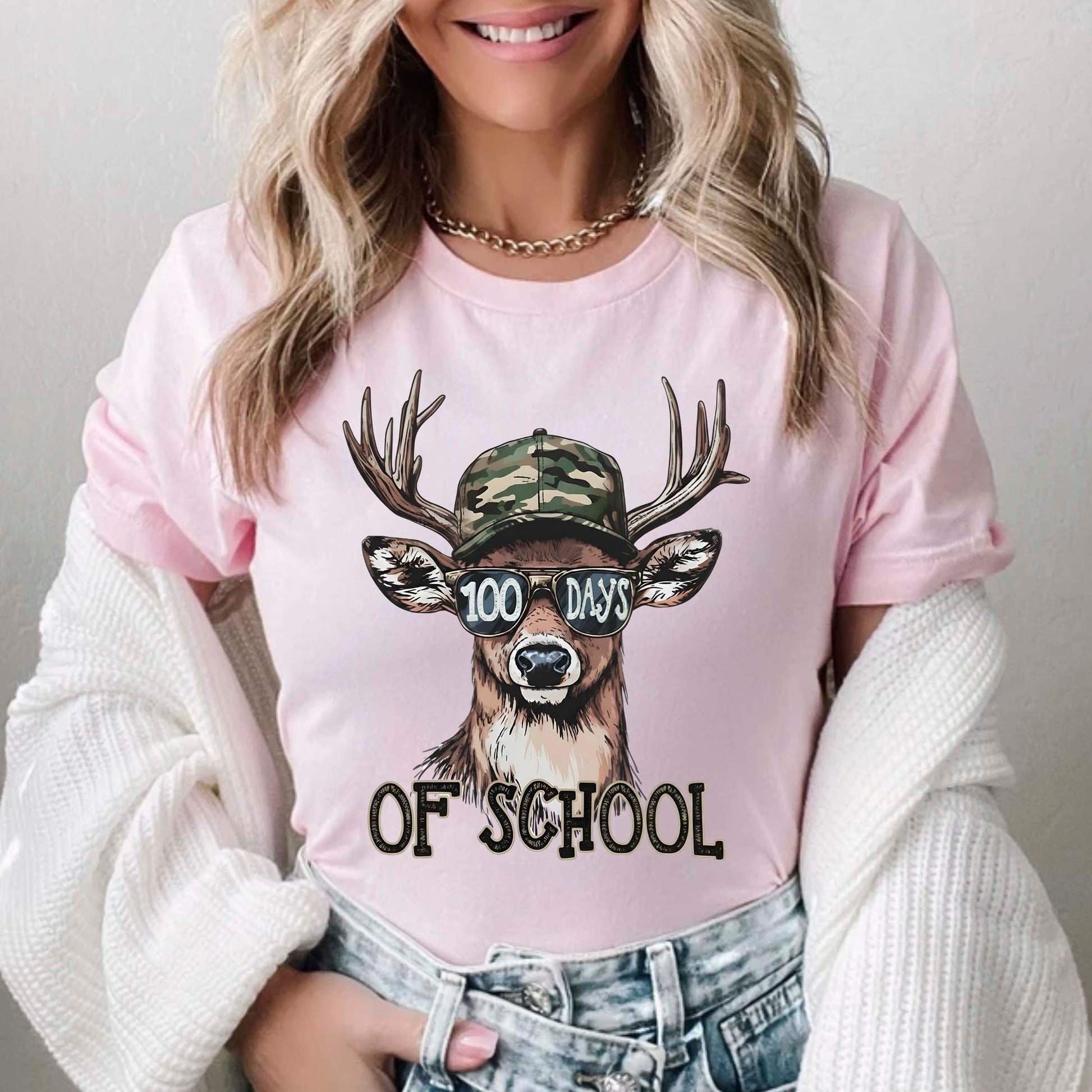 Bucked 100 Days of School T Shirt Deer Hunting 100 Days of School Tee Kids Teens Boys Girls Women Men School Learning Shirt