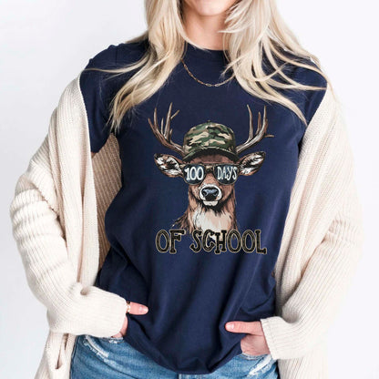 Bucked 100 Days of School T Shirt Deer Hunting 100 Days of School Tee Kids Teens Boys Girls Women Men School Learning Shirt