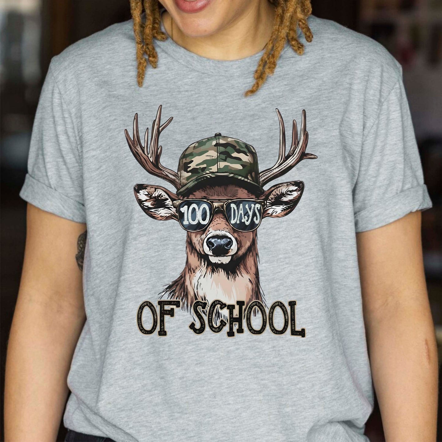 Bucked 100 Days of School T Shirt Deer Hunting 100 Days of School Tee Kids Teens Boys Girls Women Men School Learning Shirt