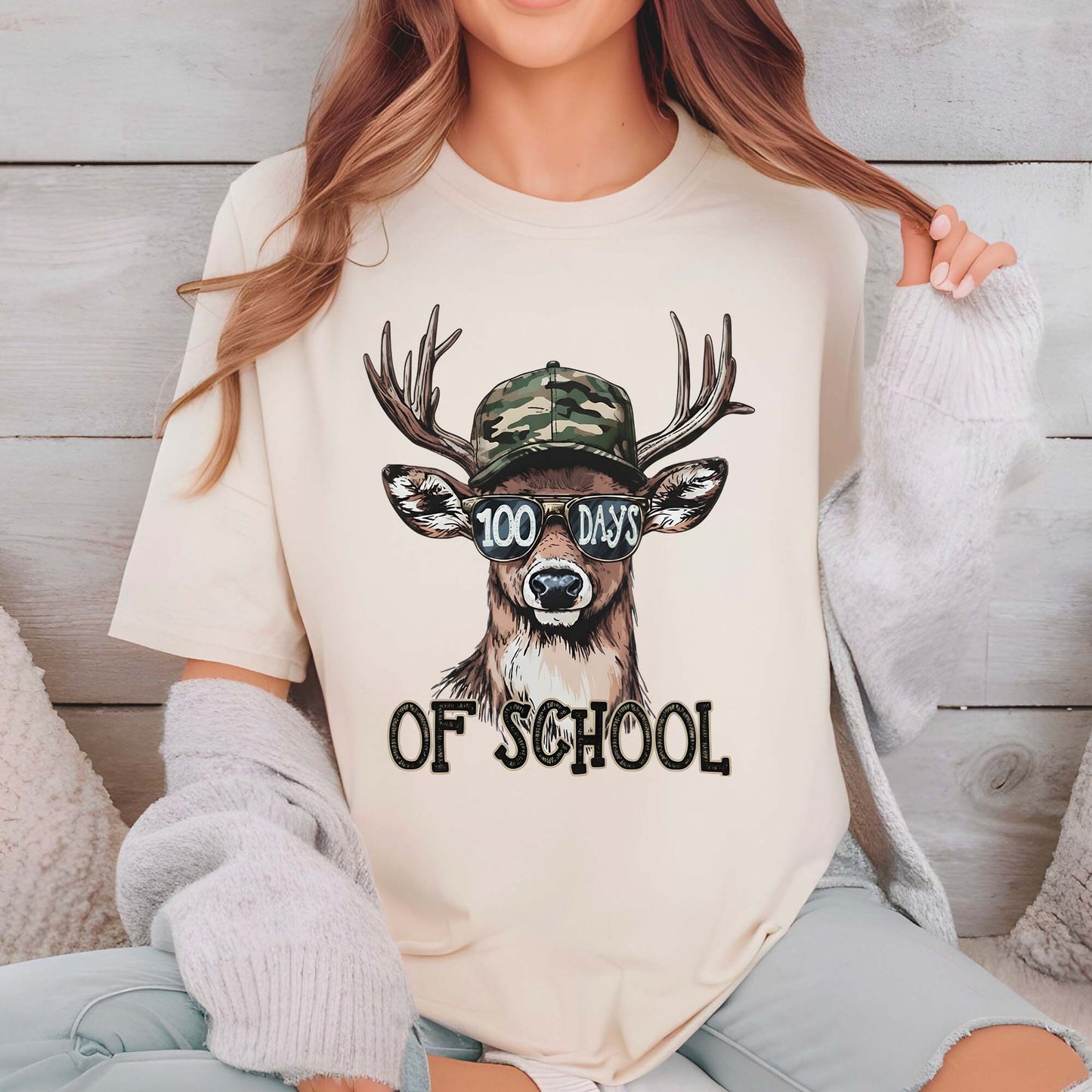 Bucked 100 Days of School T Shirt Deer Hunting 100 Days of School Tee Kids Teens Boys Girls Women Men School Learning Shirt