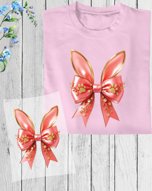 Bunny Ears and Floral Gold Bow Ready to Press Heat Transfers