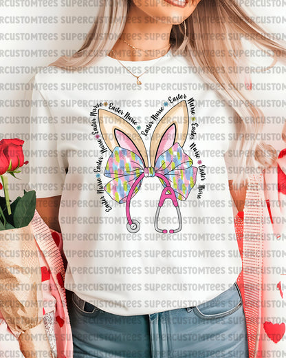 Bunny Nurse Easter Bow Heat Transfer for Shirts