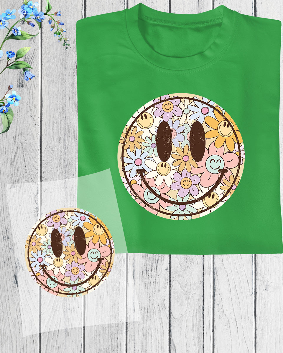 Happy Smile Face Boho Flower Summer DTF Transfer Film