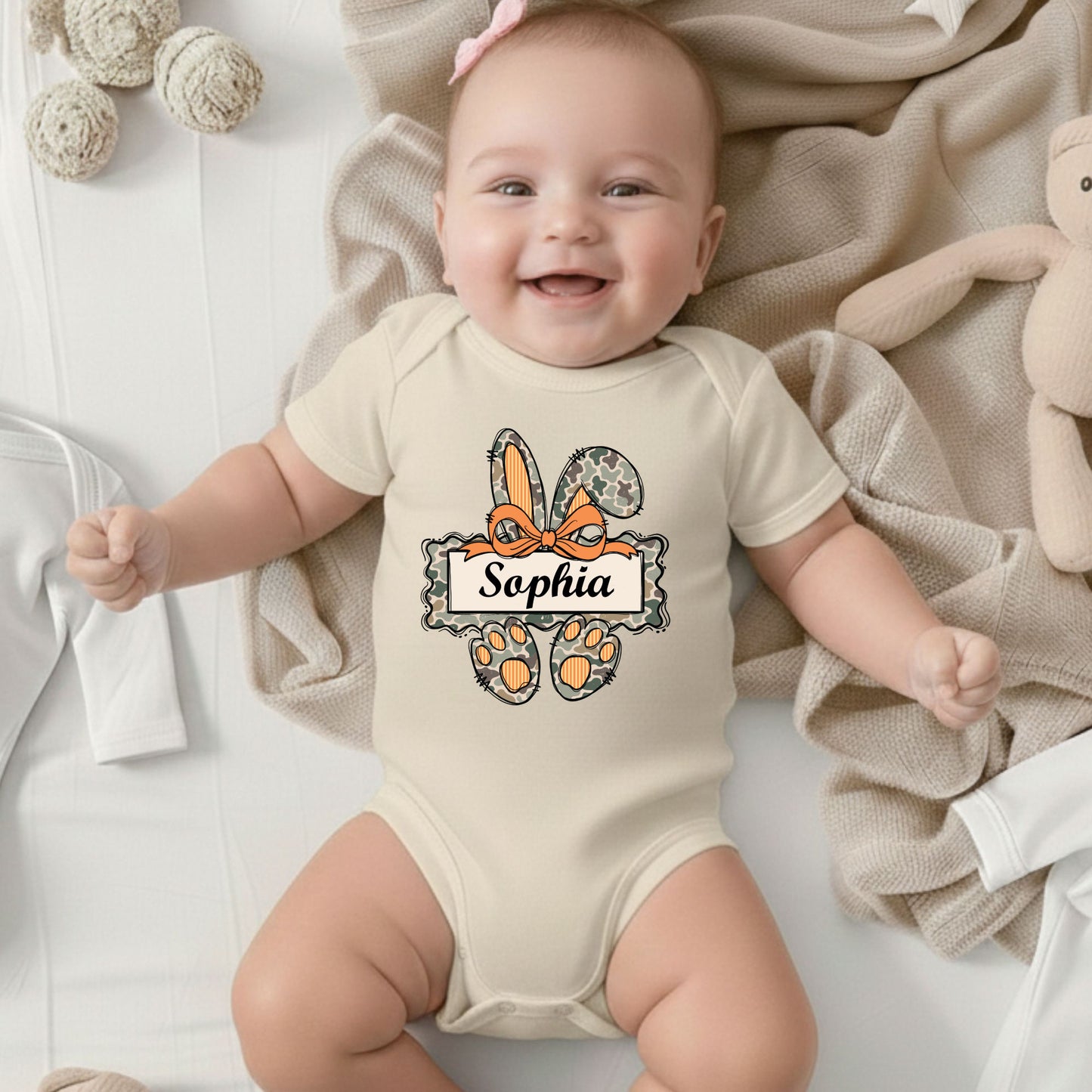 Personalized Bunny Name Shirts Custom Camo Easter Kids Tees Egg Hunter Outfit Boy Girl Baby Bodysuit Childrens Clothing