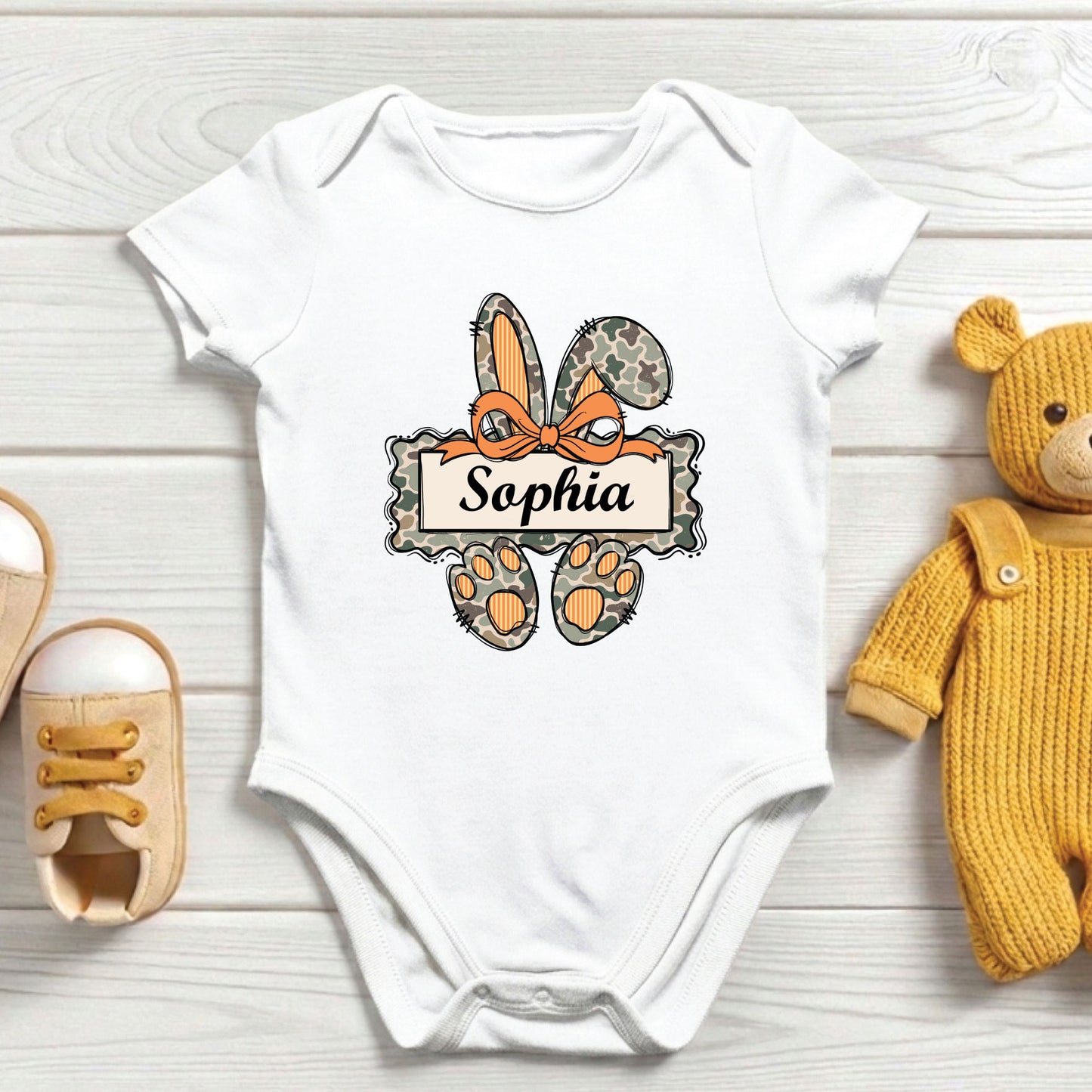 Personalized Bunny Name Shirts Custom Camo Easter Kids Tees Egg Hunter Outfit Boy Girl Baby Bodysuit Childrens Clothing