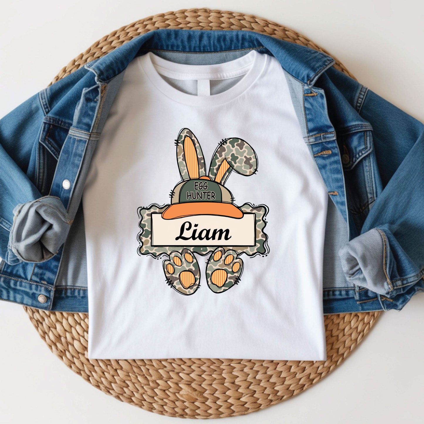 Personalized Bunny Name Shirts Custom Camo Easter Kids Tees Egg Hunter Outfit Boy Girl Baby Bodysuit Childrens Clothing