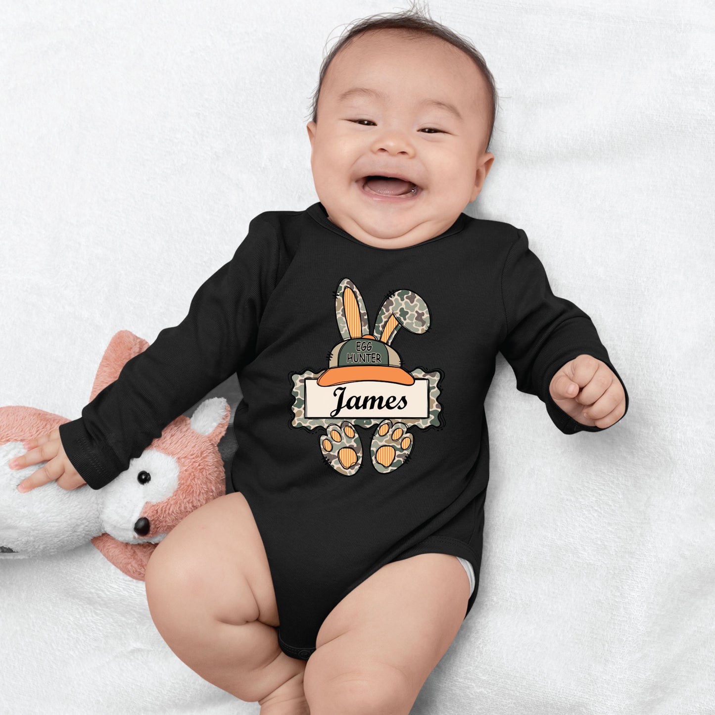 Personalized Bunny Name Shirts Custom Camo Easter Kids Tees Egg Hunter Outfit Boy Girl Baby Bodysuit Childrens Clothing