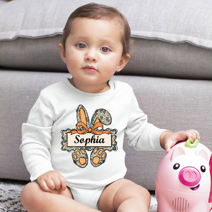 Personalized Bunny Name Shirts Custom Camo Easter Kids Tees Egg Hunter Outfit Boy Girl Baby Bodysuit Childrens Clothing