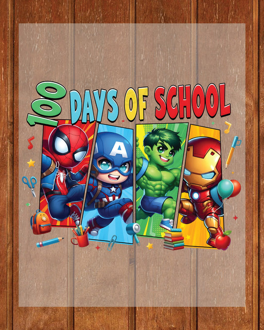Cartoon Characters 100 Days Of School DTF Transfer Ready to Press Preppy 100th Heat Application UV Sticker Prints Cute DIY Student Shirt Decal