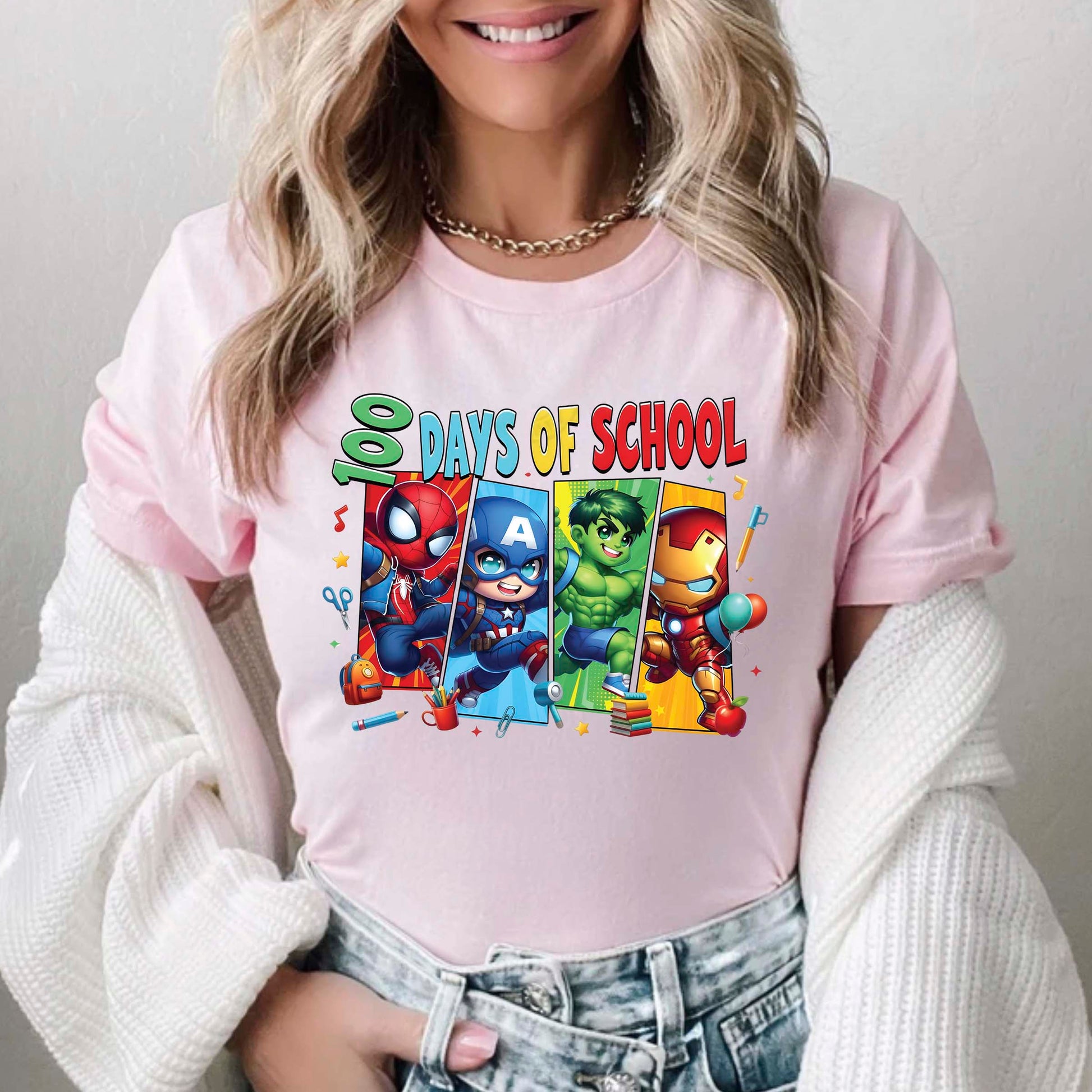 Cartoon Characters 100 Days of School T Shirt Gamer 100 Days of School Tee Kids Boys Girls Teens Women Men School Celebration Shirt