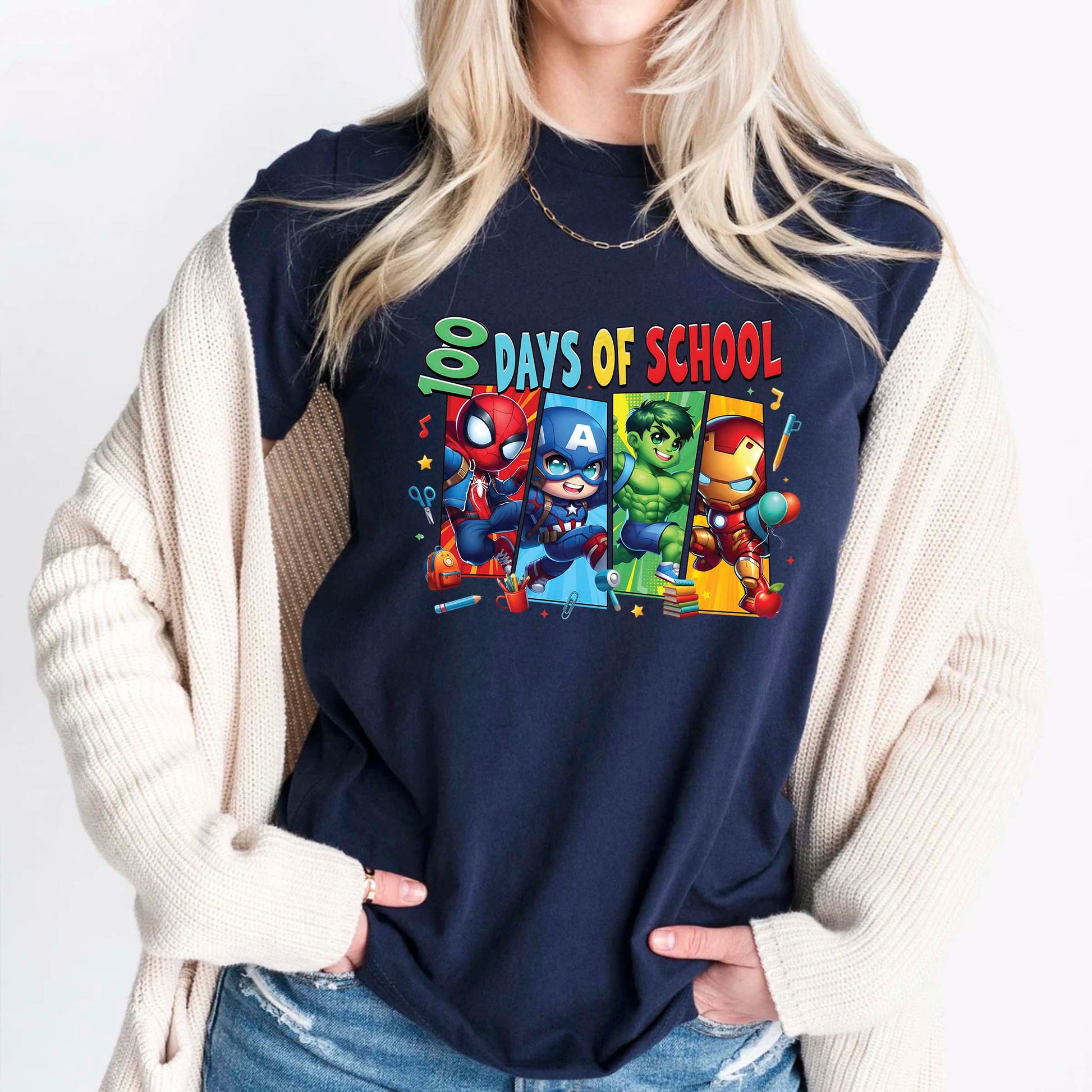 Cartoon Characters 100 Days of School T Shirt Gamer 100 Days of School Tee Kids Boys Girls Teens Women Men School Celebration Shirt
