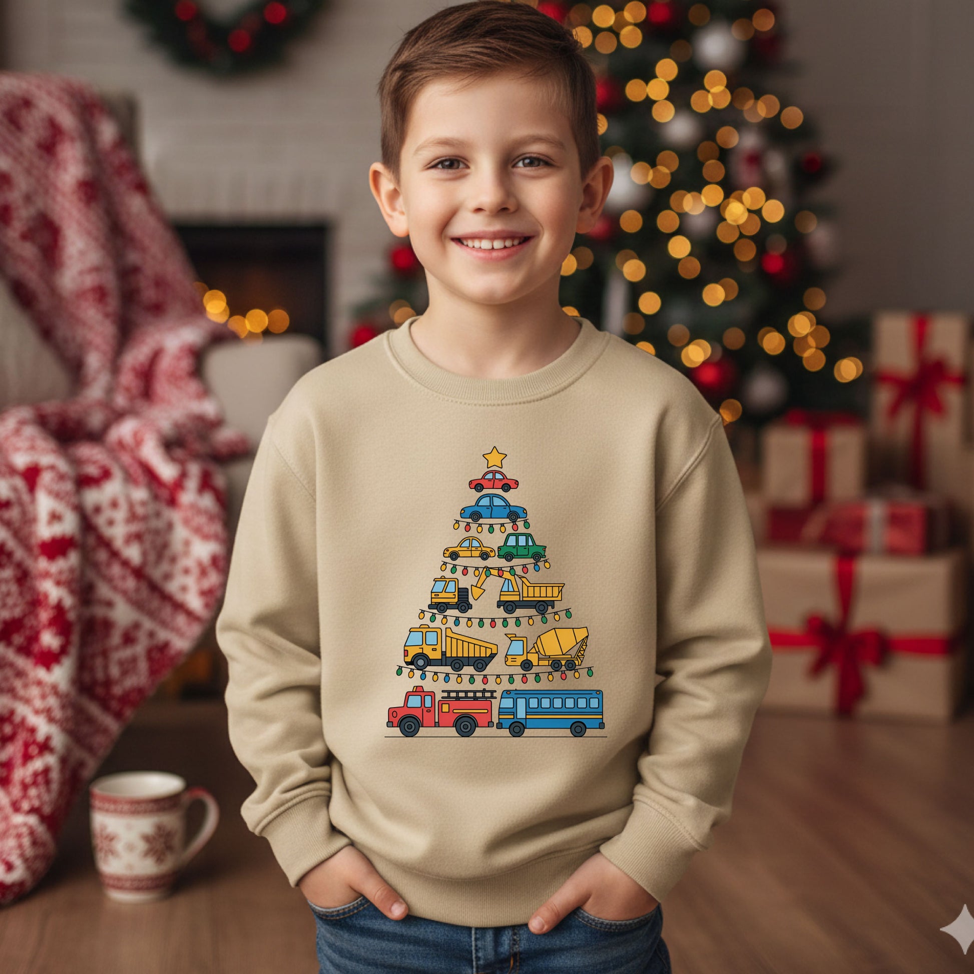 Kids Christmas Sweatshirt Cars Christmas Tree Party Tee 2025 Toddler Holiday Shirt Funny Xmas Gift TShirt For Kids