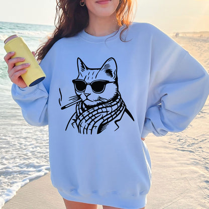 Smoking Cat Meme DTF Transfer Ready to Press, Cigarette Smoking Cat Heat Transfer For Shirt, Stupid Brainrot Cat UV Sticker Prints