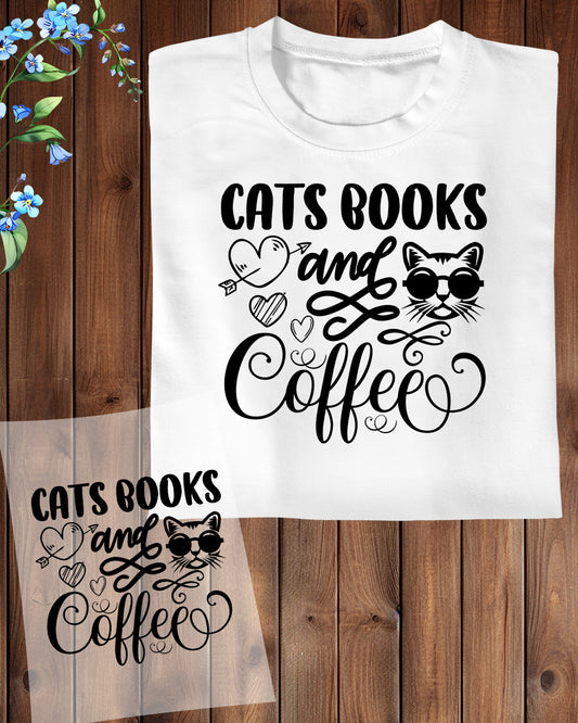 Cats Books and Coffee DTF Transfer Film