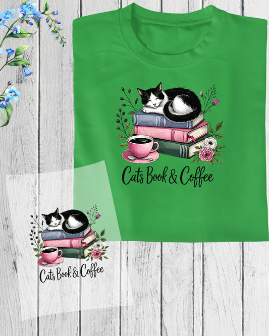 Cats Book and Coffee DTF Transfer Film