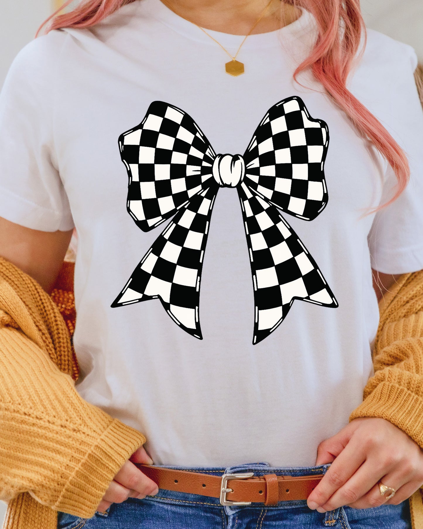 Checkered Coquette Bow DTF Transfer