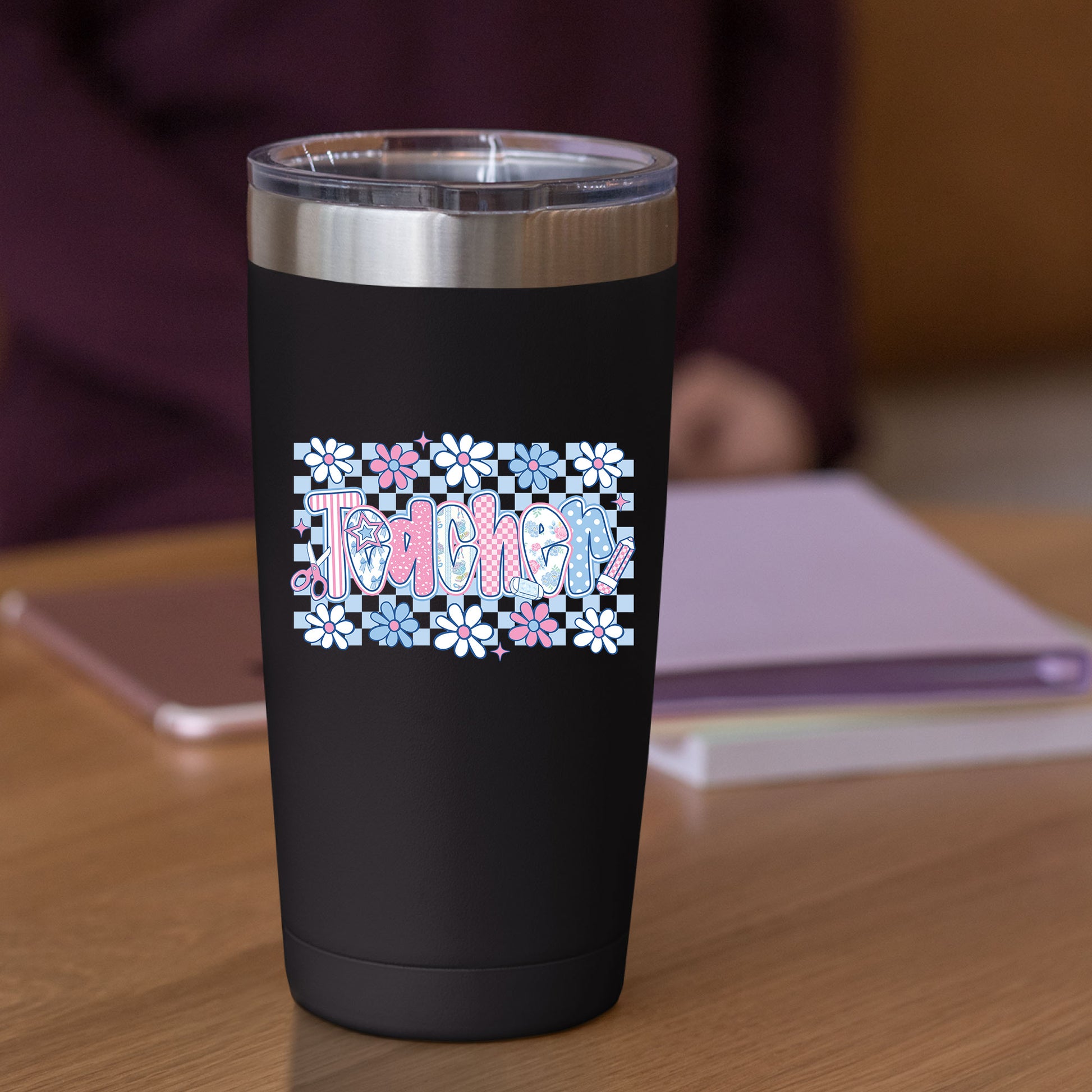 Checkered Teacher Floral Teacher DTF Transfer