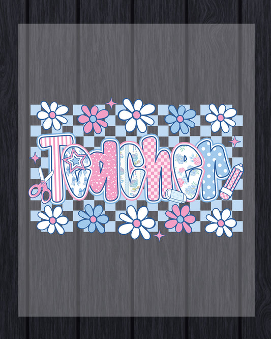 Checkered Teacher Floral Teacher DTF Transfer