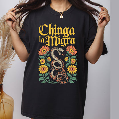 Chinga La Migra DTF Transfer Ready to Press, Funny Political Heat Transfer For Shirt, Snake Floral UV Sticker Prints