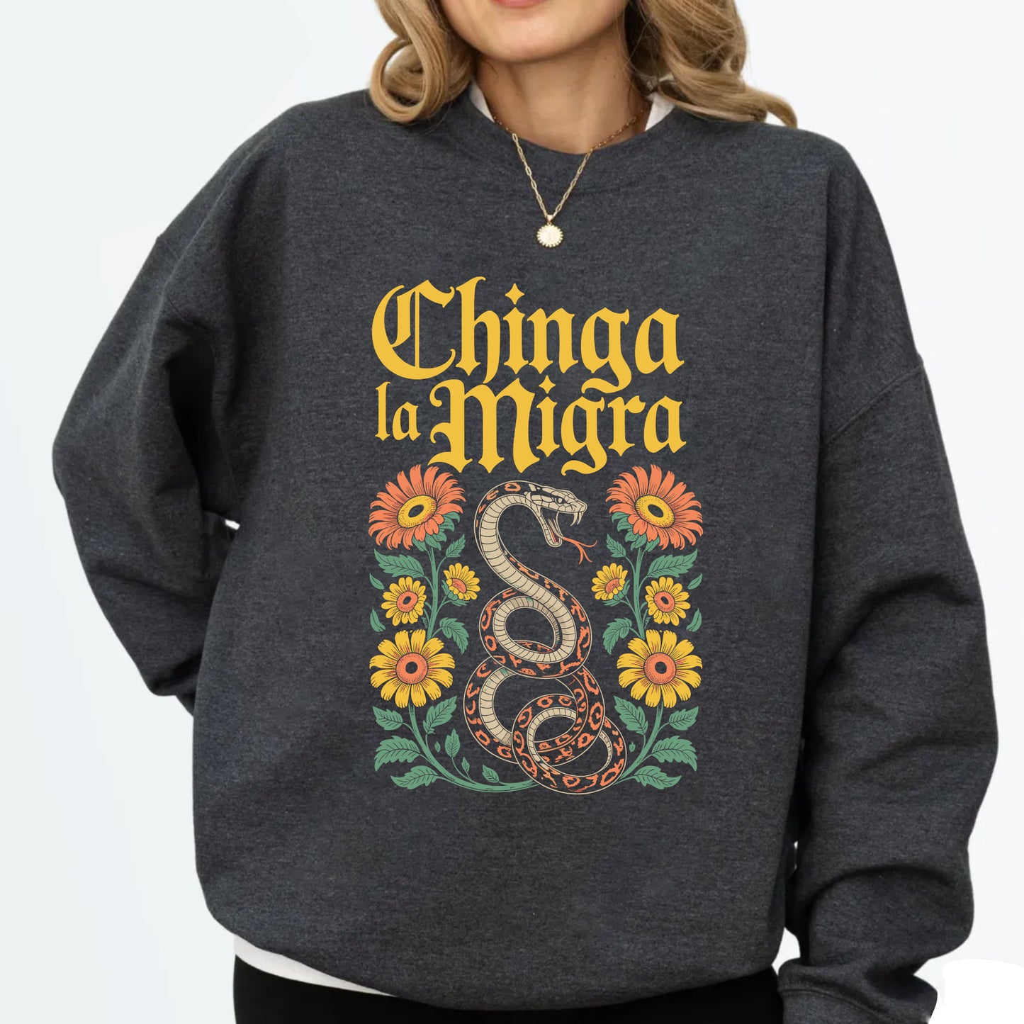 Chinga La Migra DTF Transfer Ready to Press, Funny Political Heat Transfer For Shirt, Snake Floral UV Sticker Prints