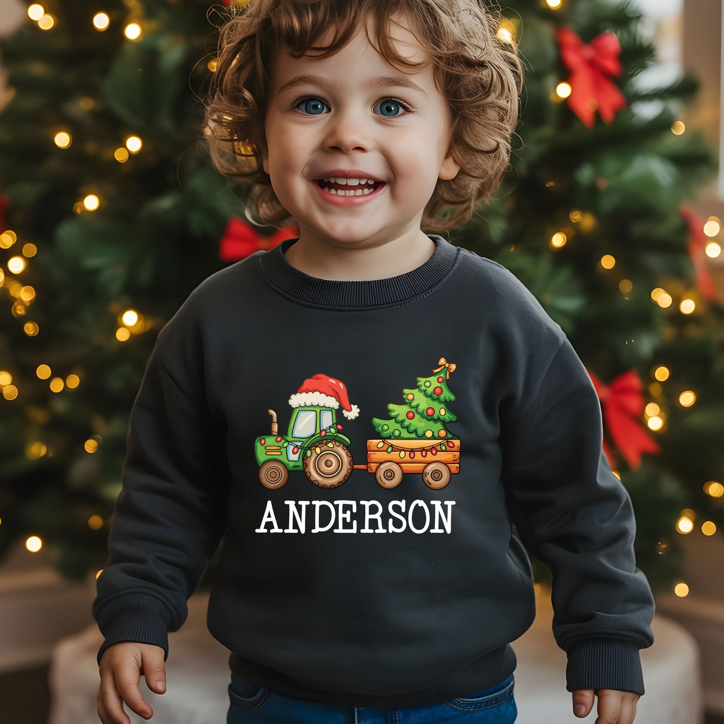 Personalized Christmas Tractor Shirt, Custom Boys Christmas Sweatshirt, Toddler Christmas Tees, Xmas Youth Shirts Gift
