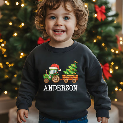Personalized Christmas Tractor Shirt, Custom Boys Christmas Sweatshirt, Toddler Christmas Tees, Xmas Youth Shirts Gift