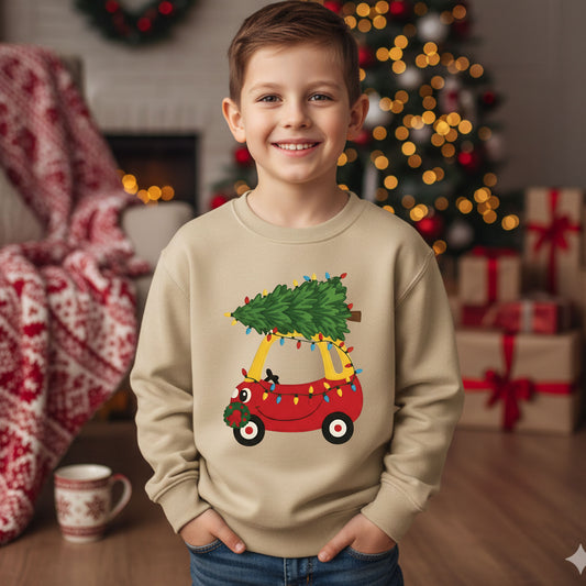 Toddler Holiday Tree Sweatshirt Red Car Shirt Kids Christmas Outfit Cozy Winter Sweater Cute Xmas Gift for Children