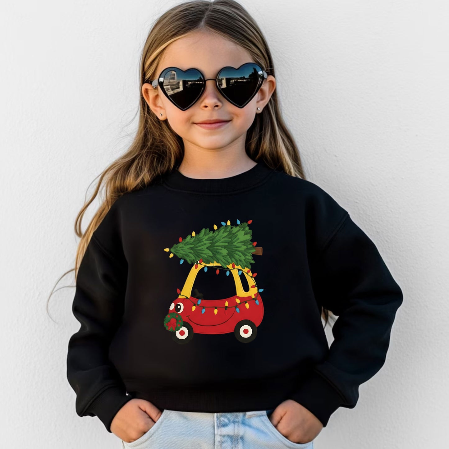 Toddler Holiday Tree Sweatshirt Red Car Shirt Kids Christmas Outfit Cozy Winter Sweater Cute Xmas Gift for Children