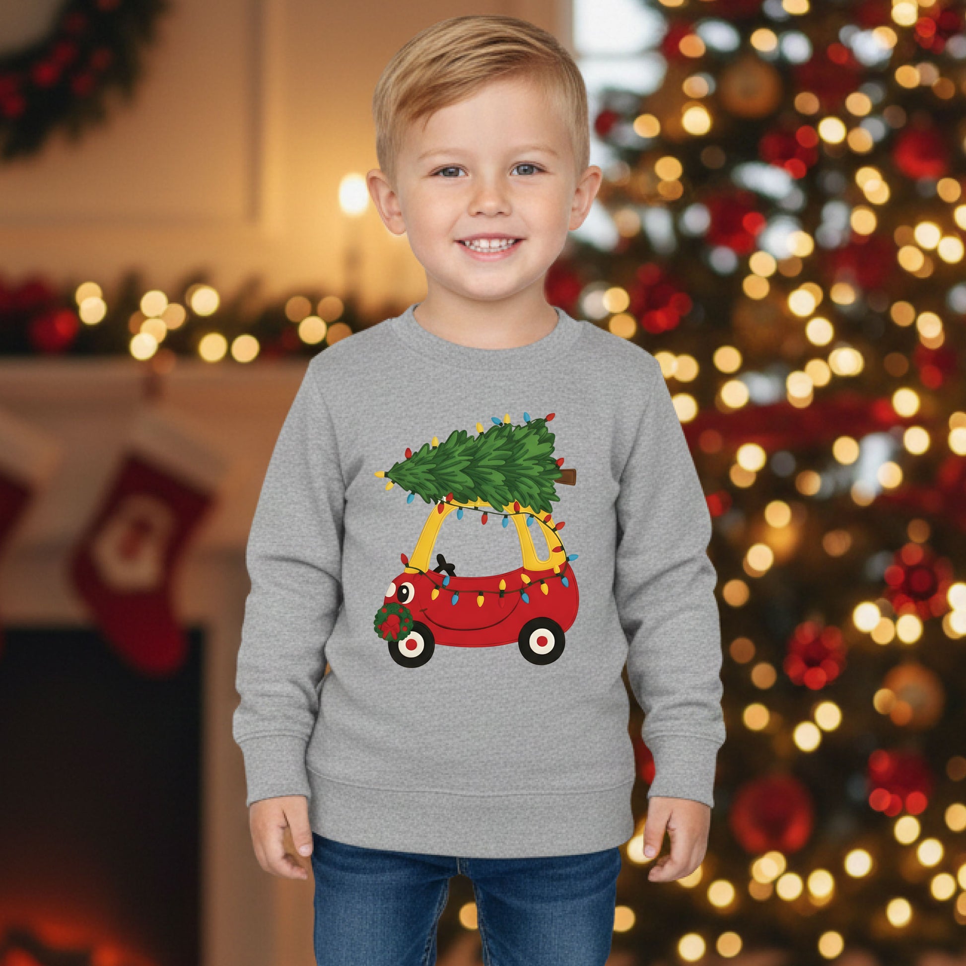 Toddler Holiday Tree Sweatshirt Red Car Shirt Kids Christmas Outfit Cozy Winter Sweater Cute Xmas Gift for Children