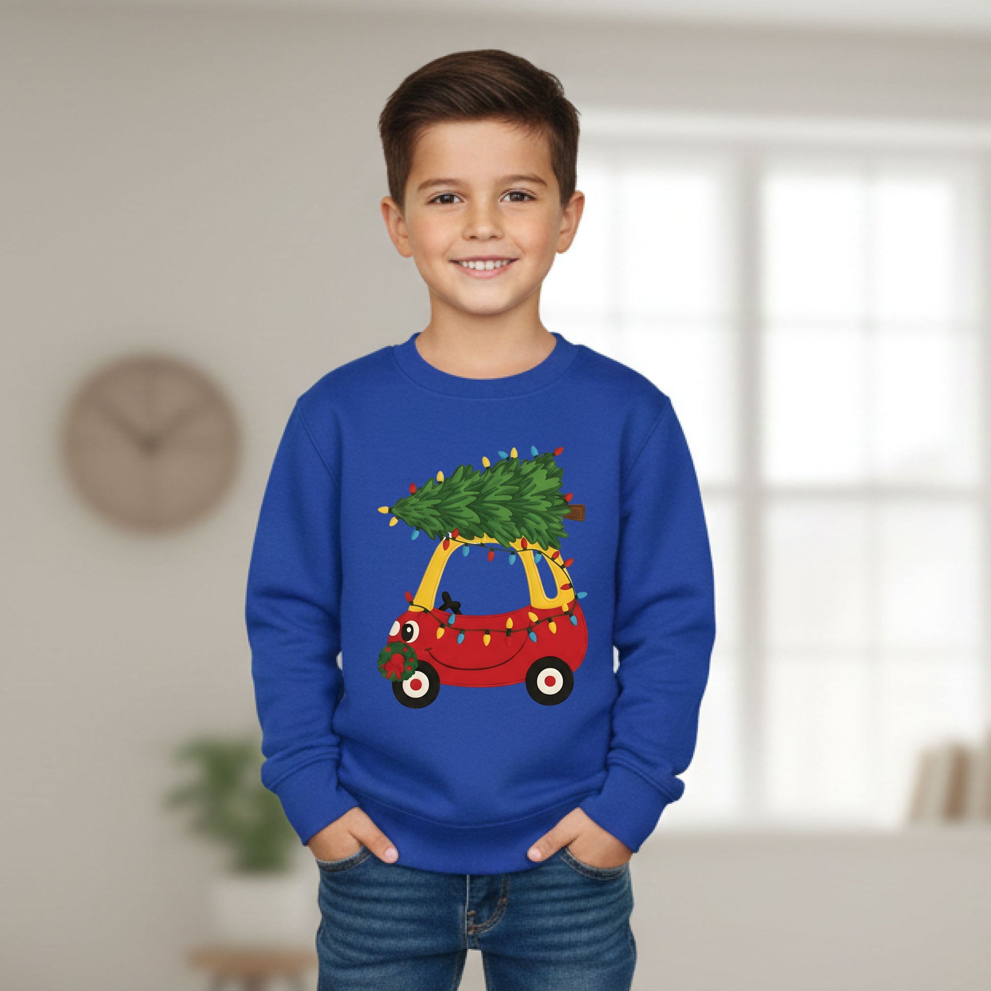 Toddler Holiday Tree Sweatshirt Red Car Shirt Kids Christmas Outfit Cozy Winter Sweater Cute Xmas Gift for Children