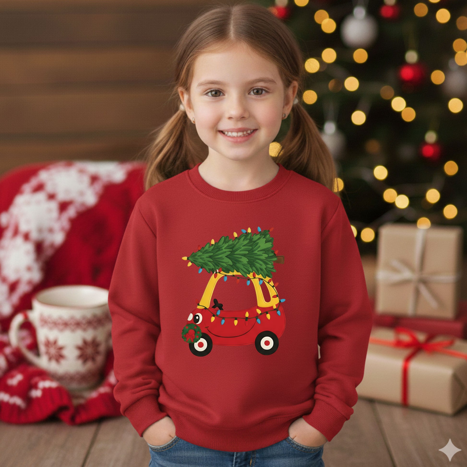 Toddler Holiday Tree Sweatshirt Red Car Shirt Kids Christmas Outfit Cozy Winter Sweater Cute Xmas Gift for Children