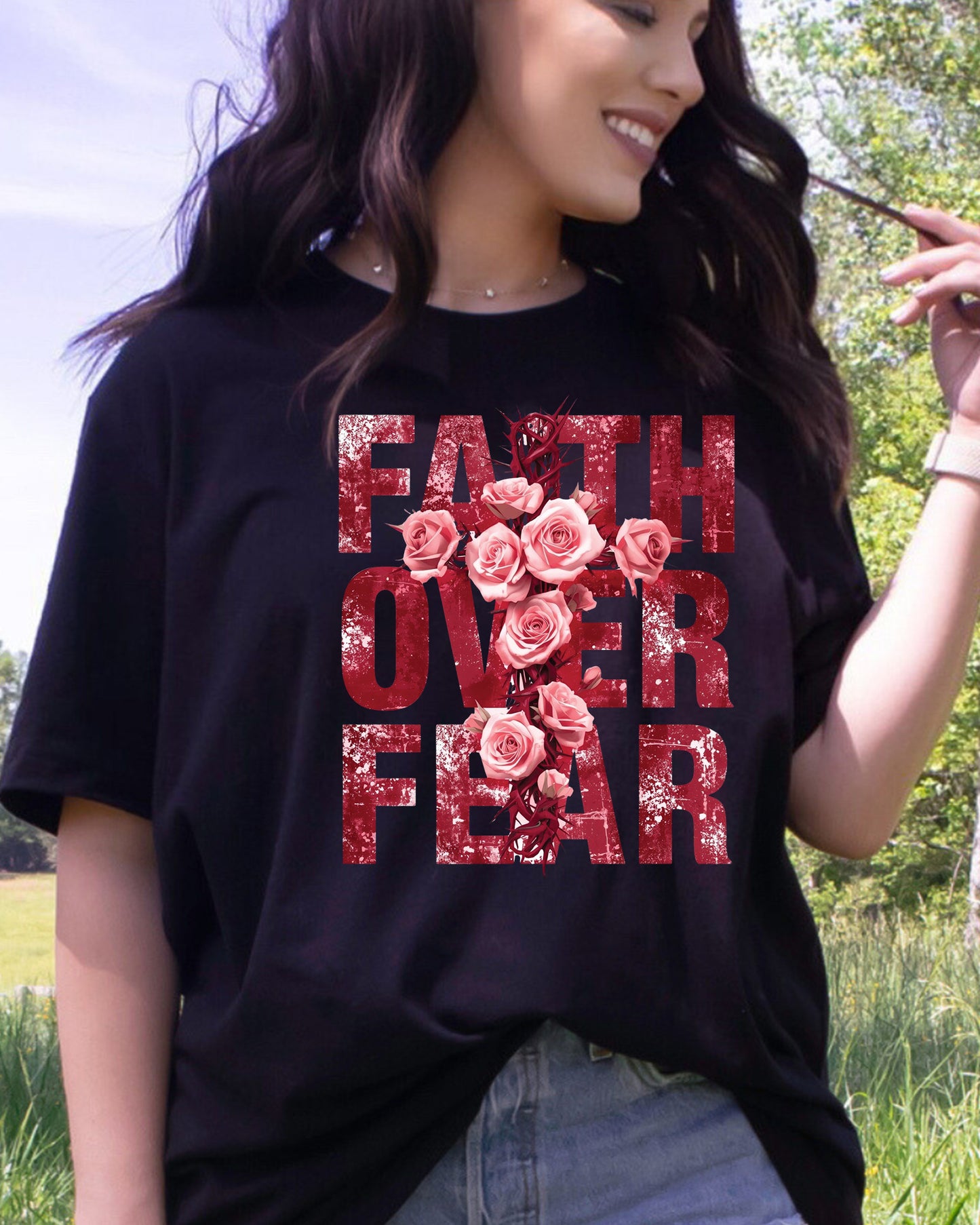 Christian DTF Transfer ready to Press Faith over Fear Christian Heat Transfer for Shirts Religious UV Sticker Faith Apparel Iron on Transfer