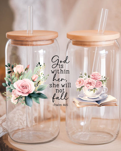 Christian Faith God is Within Her She will Not Fall UV DTF wrap