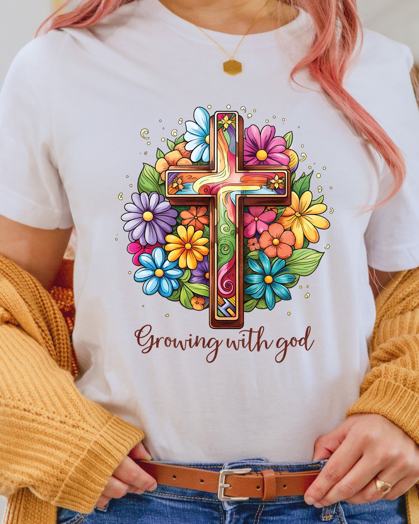 Christian Floral Growing With God Heat Transfer